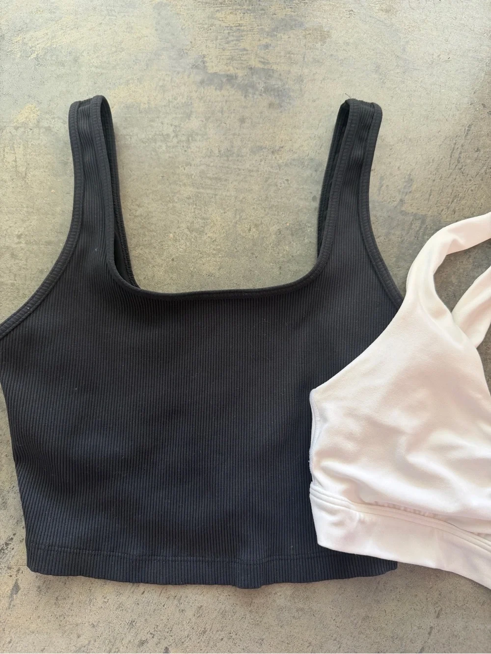 aerie White Ruched Sports Bralette size Small & aerie Black Ribbed size Medium